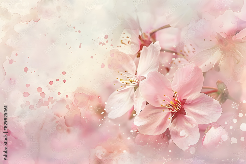 abstract cherry blossom blooms with pastel pink petals and a watercolor background. generative ai