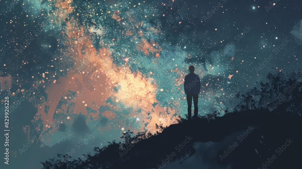 man gazing at the milky way starry night sky ai generated illustration man gazing at the milky way starry night sky ai generated illustration