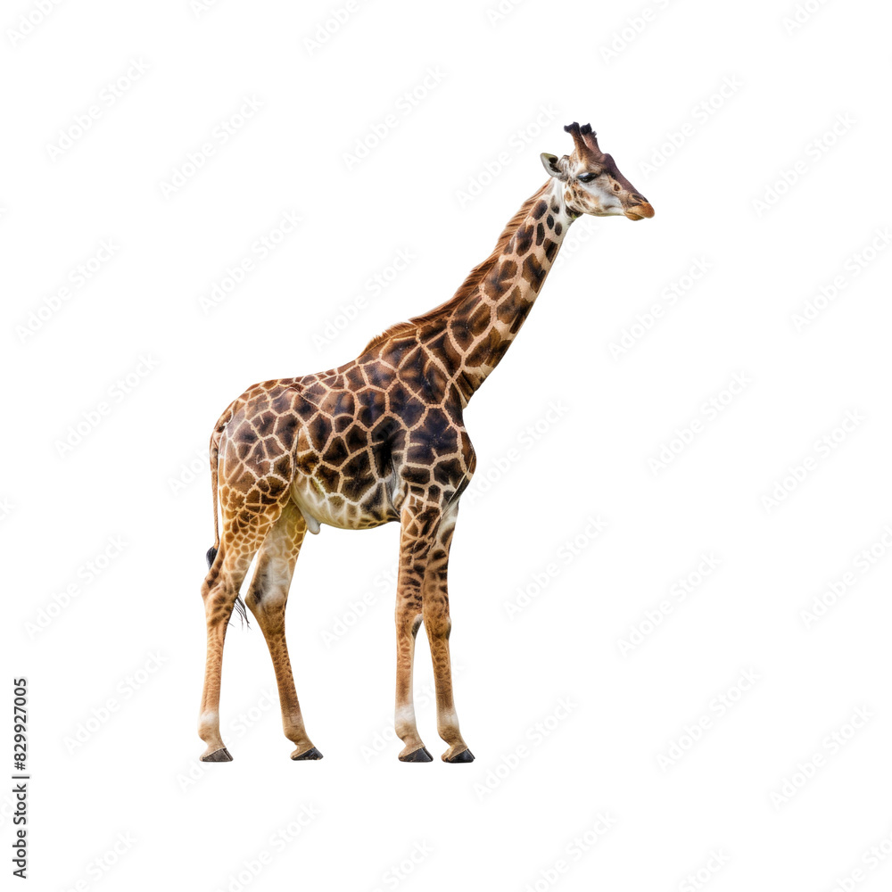 Naklejka premium A giraffe standing on a white background