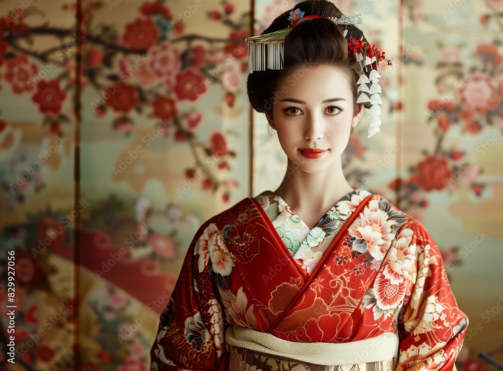 Portrait of a beautiful Japanese woman in traditional kimono Portrait of a beautiful Japanese woman in traditional kimono