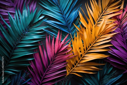 a colorful tropical plant shower curtain hanging, Create a colorful piece of artwork that encapsulates the spirit of Palm Sunday, with prominent palm fronds in the foreground