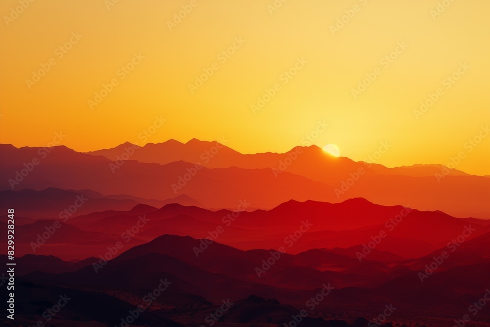 a desert scene with a cactus and mountains in the background, Generate a grainy gradient backdrop, smoothly fusing the fiery tones of a desert sunrise