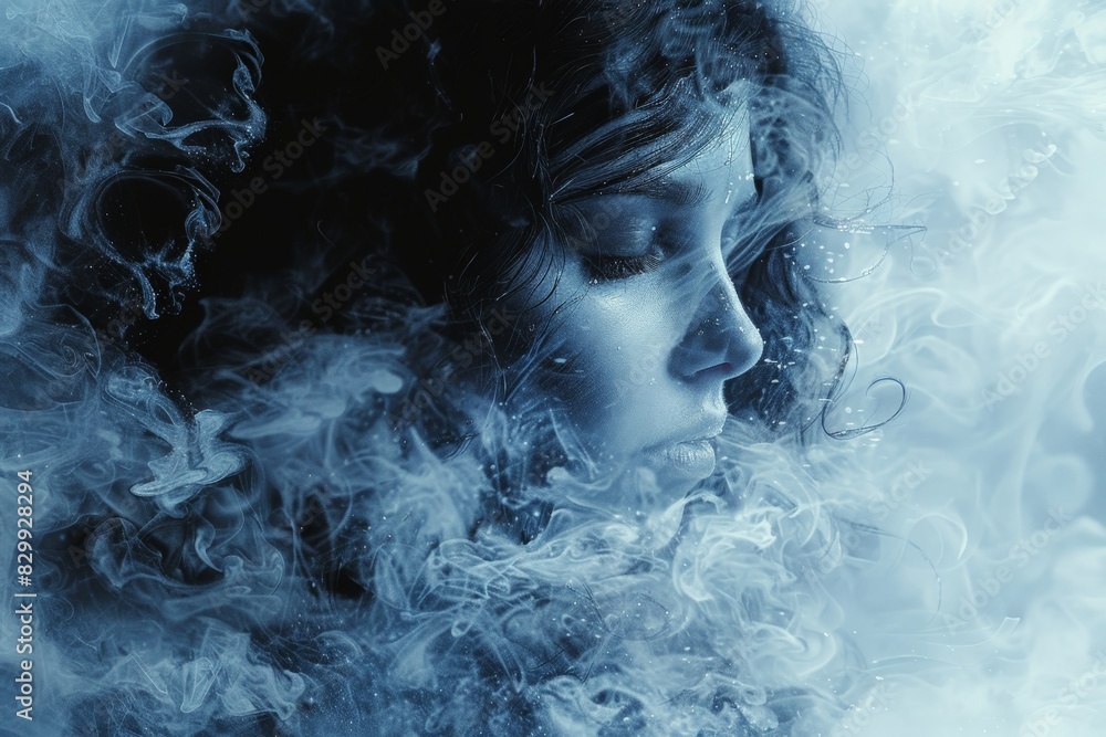 A cloud of swirling blue smoke around a clear, blank space perfect for design or text insertion A cloud of swirling blue smoke around a clear, blank space perfect for design or text insertion