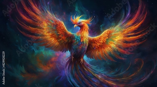 In a fantastical realm of animated wonder, a mesmerizing phantasmagoric nebulous phoenix soars, its ever-shifting form reminiscent of swirling galaxies