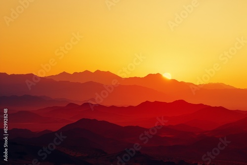 a desert scene with a cactus and mountains in the background, Generate a grainy gradient backdrop, smoothly fusing the fiery tones of a desert sunrise