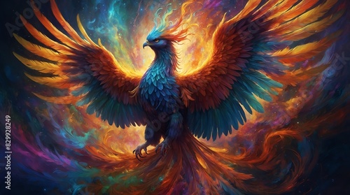 In a fantastical realm of animated wonder, a mesmerizing phantasmagoric nebulous phoenix soars, its ever-shifting form reminiscent of swirling galaxies