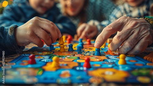 Hands of a person playing a board game with family, capturing moments of connection and friendly competition. Minimal and Simple style © DARIKA