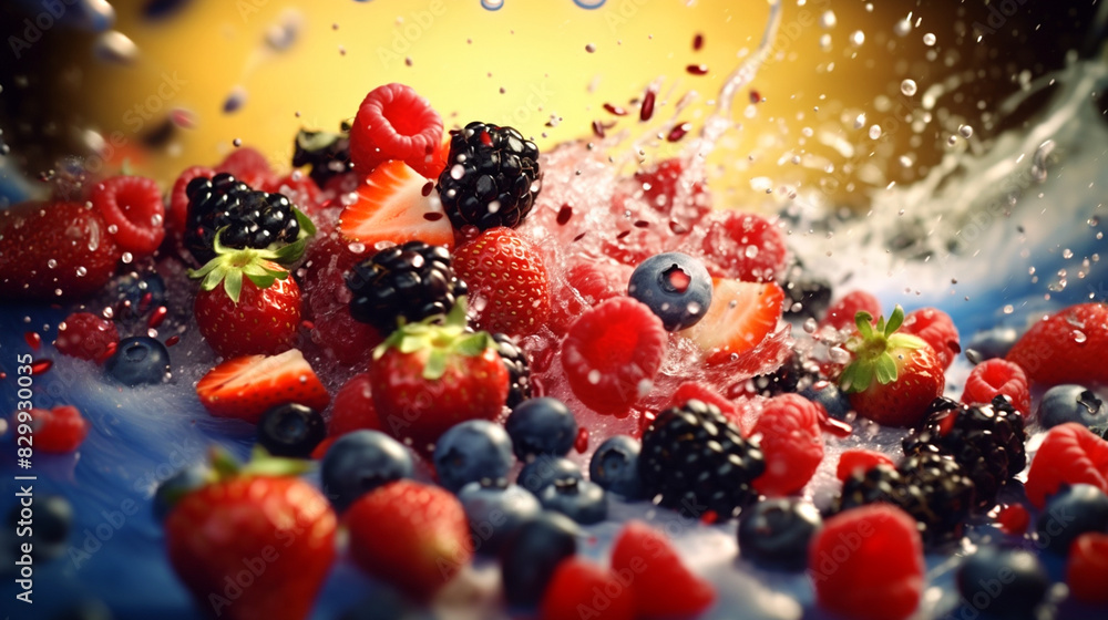fruit salad with berries raspberry blackberry splashes berries falling strawberry fruit salad with berries raspberry blackberry splashes berries falling strawberry