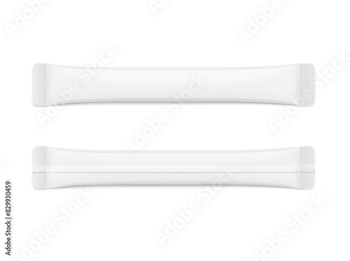 Stick mockups set for collagen, powder, granulated products. Vector illustration isolated on white background. Can be use for template your design, presentation. EPS10.
