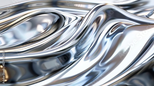 metallic liquid mercury swirling in elegant chrome waves 3d illustration