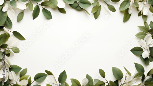 Green leaves frame background with copy space.