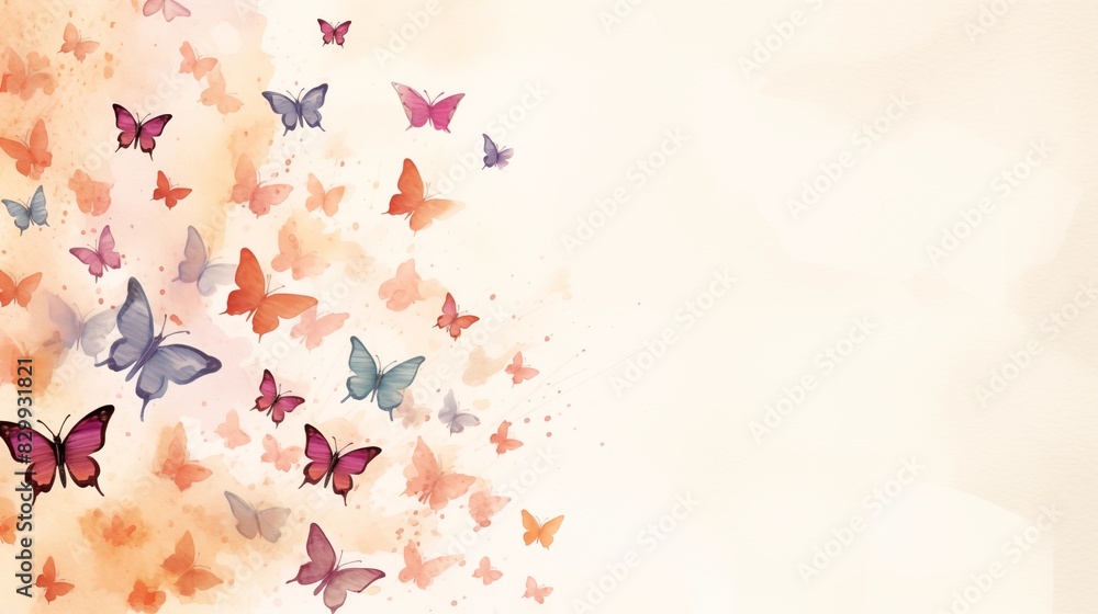 Watercolor Illustration of Colorful Butterflies in Flight