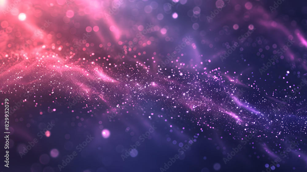 Fototapeta premium Empty cosmic background. Blurred dark violet sky abstract texture. Defocused pink light illustration. Magical space banner. Romantic styl. Generative AI.