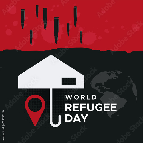 concept design commemorating world refugee day. migrating or escaping from an area due to war, crime, violent behavior.