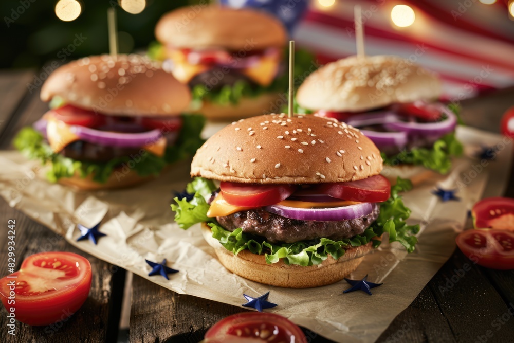 Homemade Memorial Day Hamburger Picnic, patriotic 4th of july themed burgers