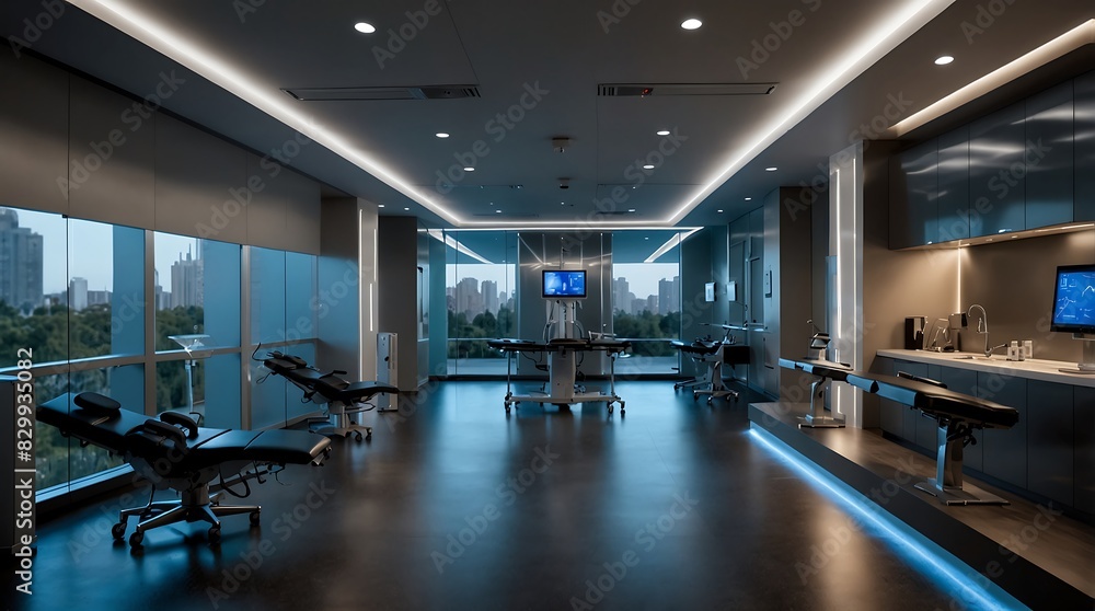 Futuristic Physiotherapy Facility with State-of-the-Art Equipment and Sleek Design