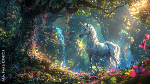 fantasy background of a unicorn in a magic forest