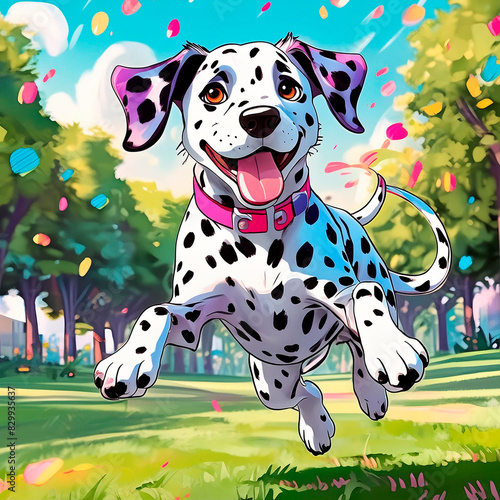 Baby dalmatian playing at urban park illustrtation