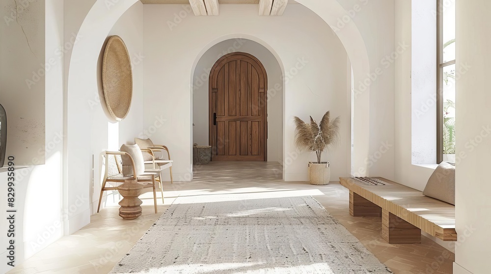 modern boho mediterranean home entryway with arched walls interior design