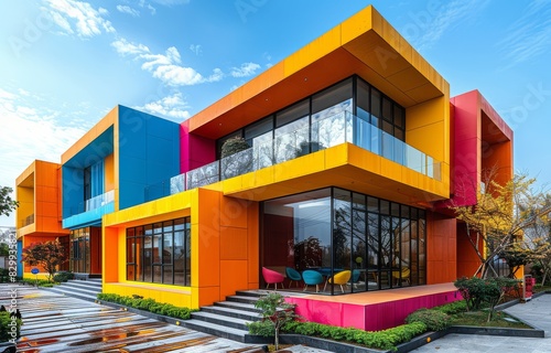 colorful townhouse architecture with beautiful balcony for real estate themes created with Generative AI technology