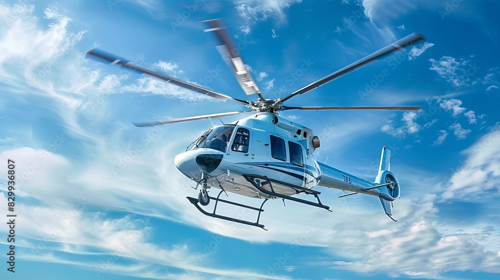 modern helicopter flying in blue sky with clouds aerial transportation vehicle modern helicopter flying in blue sky with clouds aerial transportation vehicle