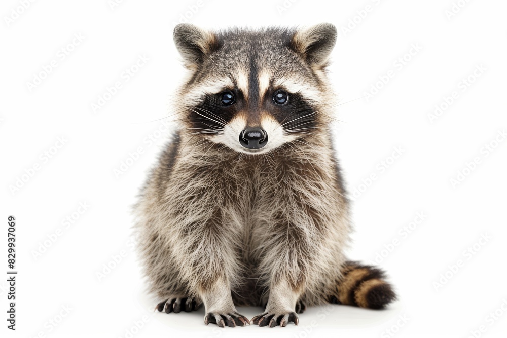 Cute Young Raccoon Sitting on White Background Cute Young Raccoon Sitting on White Background