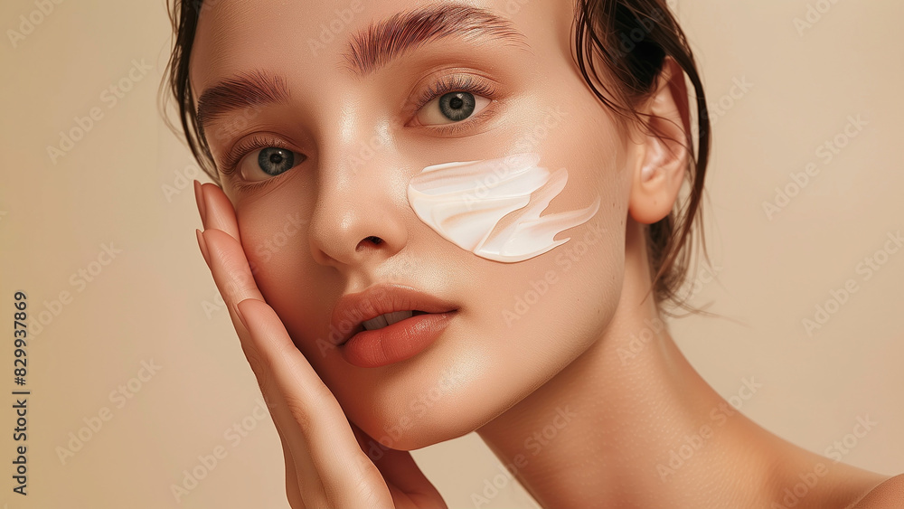 Woman with skincare cream portrait Woman with skincare cream portrait