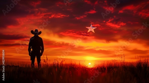 Memorial Day tribute the glow of a lone star copy space  patriotic reflection  vibrant  silhouette against a sunset backdrop