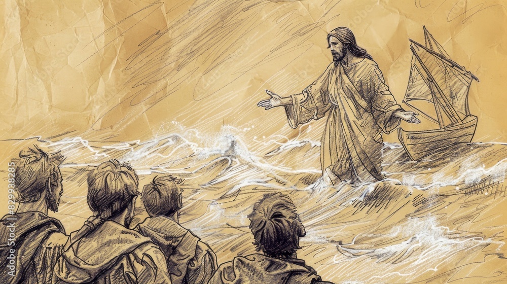 Biblical Illustration: Jesus Calms Stormy Sea, Disciples Terrified ...
