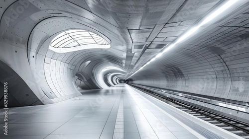 modern subway station interior in lyon france with sleek architecture and geometric lines photo