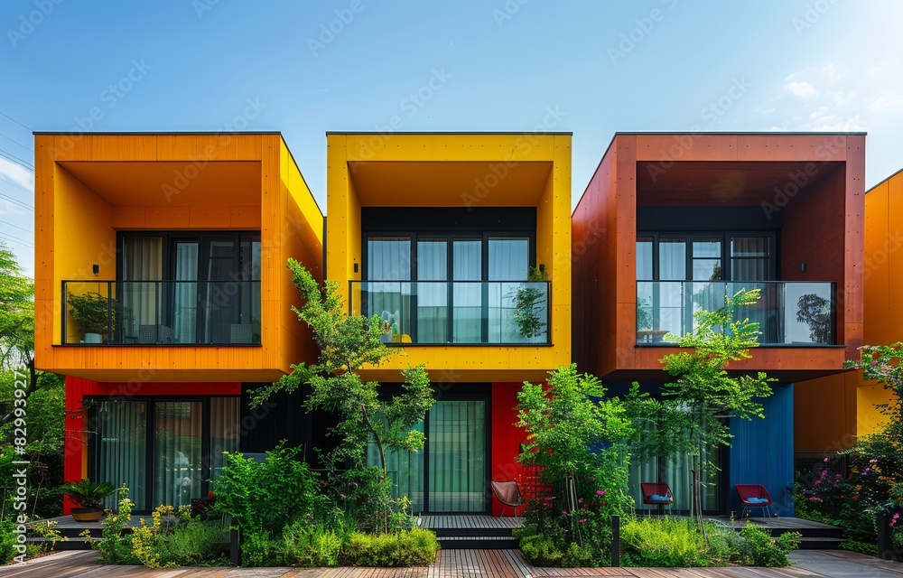 colorful townhouse architecture with beautiful balcony for real estate themes created with Generative AI technology
