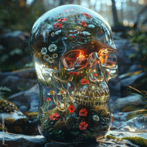Floral Skull Terrarium with Exotic Plants 