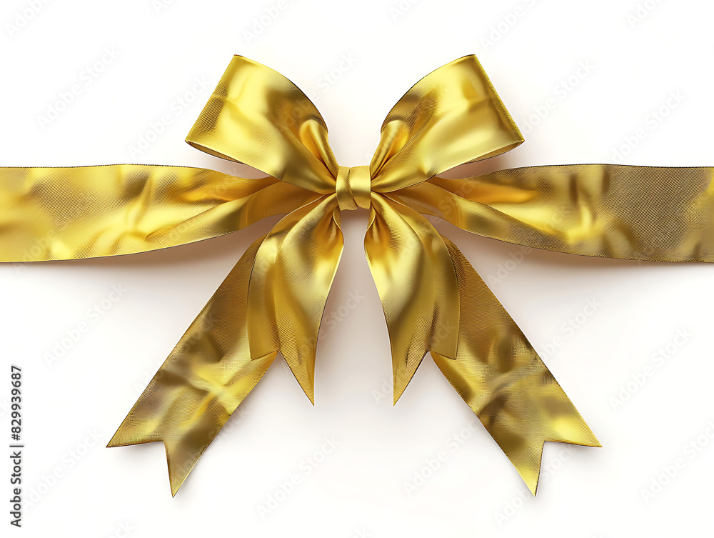 Golden ribbon and bow on white background Golden ribbon and bow on white background