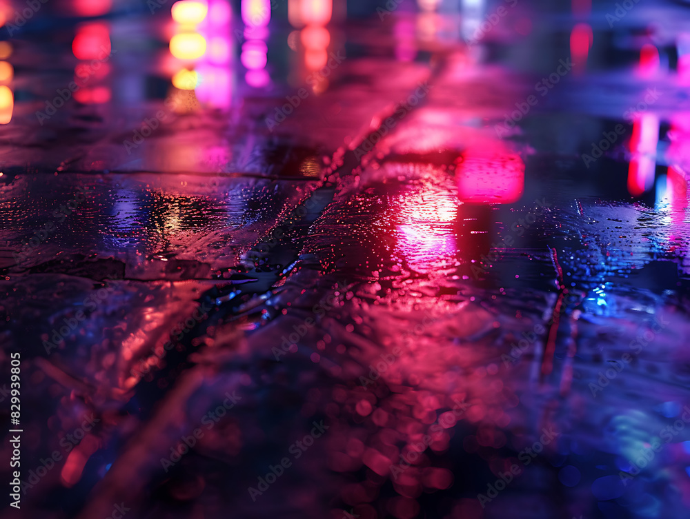 High resolution image of wet asphalt reflecting neon lights High resolution image of wet asphalt reflecting neon lights