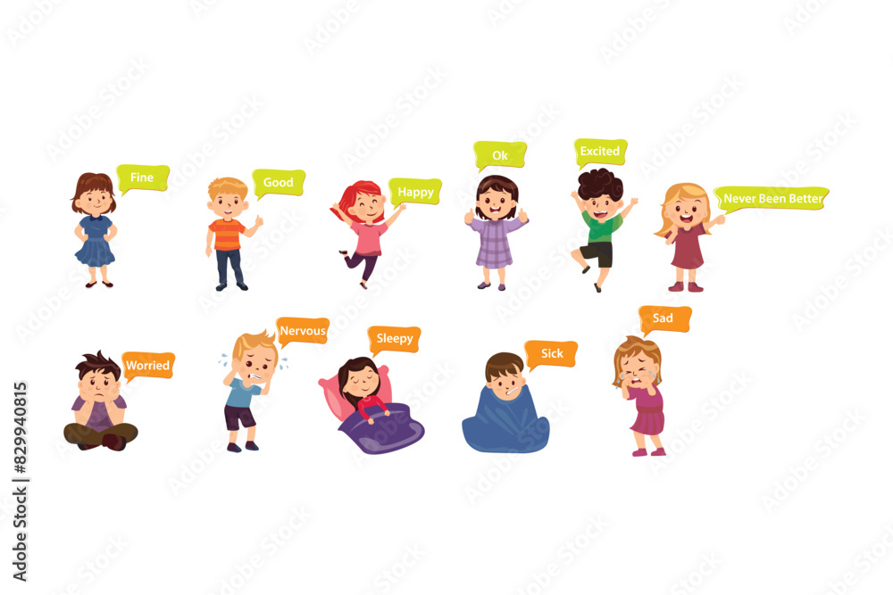 Kids Child Expressions Set. Vector Illustration Kids Child Expressions Set. Vector Illustration