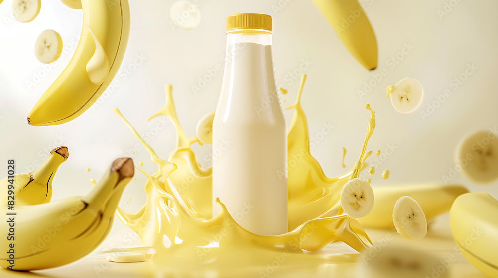 Banana yogurt: a splash of freshness on a white canvas Banana yogurt: a splash of freshness on a white canvas