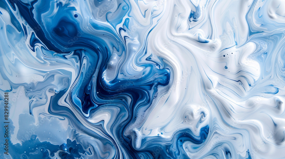 Fototapeta premium Abstract fluid art, white and blue swirling patterns