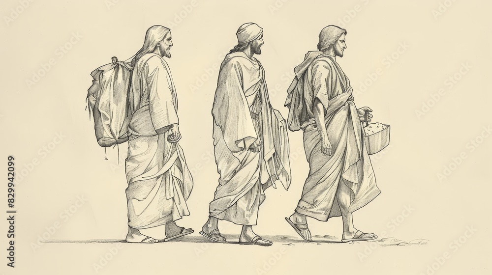 Biblical Illustration The Road To Emmaus Jesus With Disciples