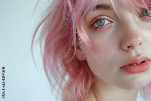 Portrait of a young girl with pink hair