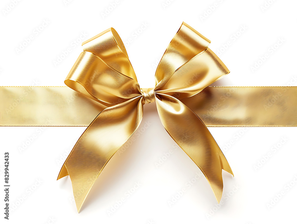 Golden ribbon and bow on white background Golden ribbon and bow on white background