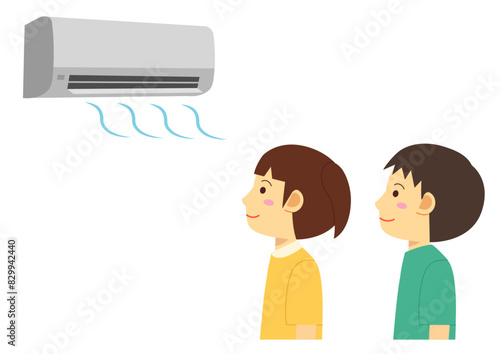 エアコンで涼む子ども達のイラスト
