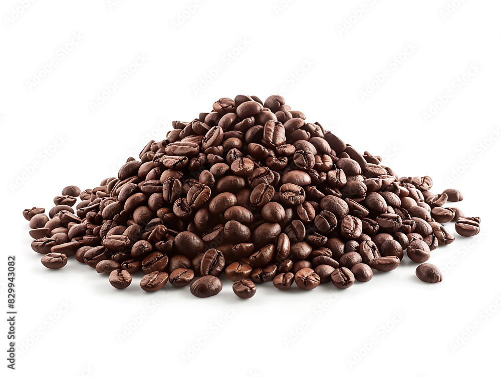 Heap of coffee beans on white background