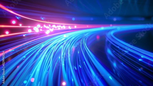Blue light streak, fiber optic, speed line, futuristic background for 5g or 6g technology wireless data transmission, high-speed internet in abstract