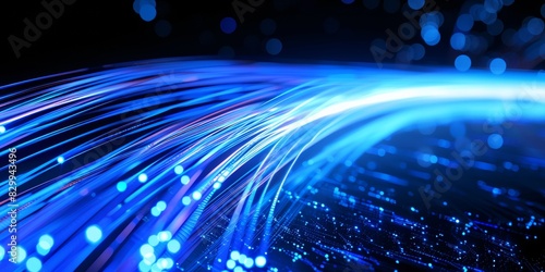 Blue light streak, fiber optic, speed line, futuristic background for 5g or 6g technology wireless data transmission, high-speed internet in abstract 