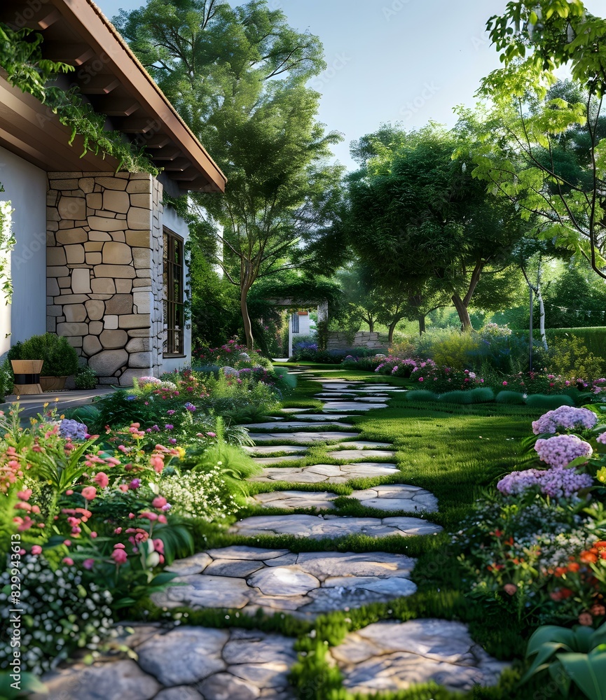 Cobblestone path in a garden of a country house Cobblestone path in a garden of a country house