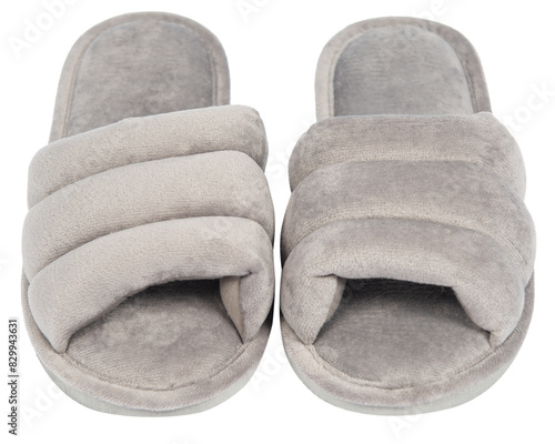 Pair of soft slippers on white background