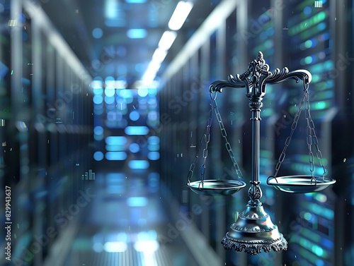 Law scales on background of data center