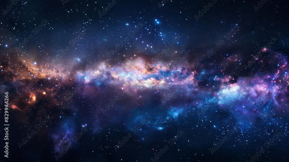 Naklejka premium mystical starry night sky with colorful nebula and distant galaxies aweinspiring cosmic panorama