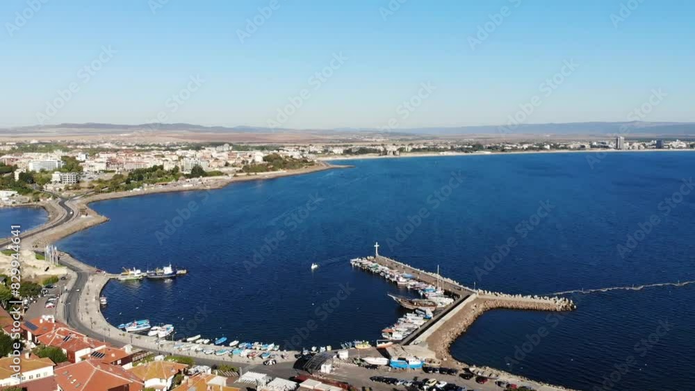 Aerial view of the marina with boats and yachts in old town of Nessebar, old church and houses, located in the Sunny Beach area of Bulgaria. Drone view from above. Summer holidays destination
Aerial view of the marina with boats and yachts in old town of Nessebar, old church and houses, located in the Sunny Beach area of Bulgaria. Drone view from above. Summer holidays destination
