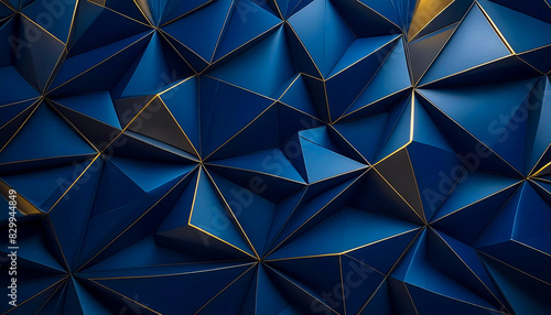 a blue and gold wall with a blue and white geometric pattern.